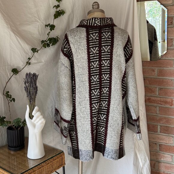 Zara Knit Aztec Icelandic Print Wool Blend Coat Sweater Jacket - Picture 3 of 13